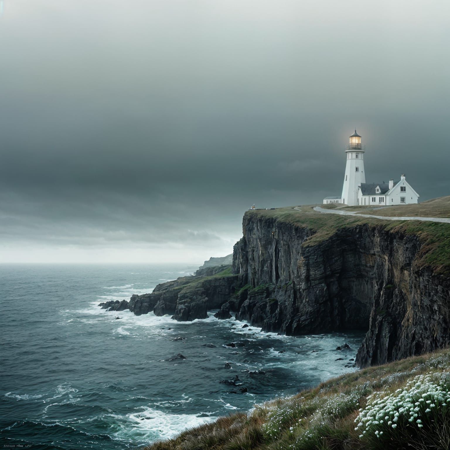 The isolation and cold nights of the lighthouse. Ravaged cliffs and icy water 

icy water on dark cliff rock. and cool, ...