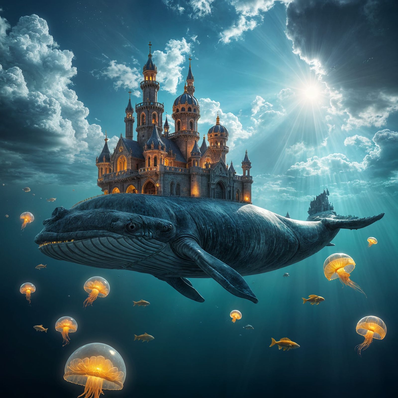 Fantasy Castle Floating on Colossal Balloon