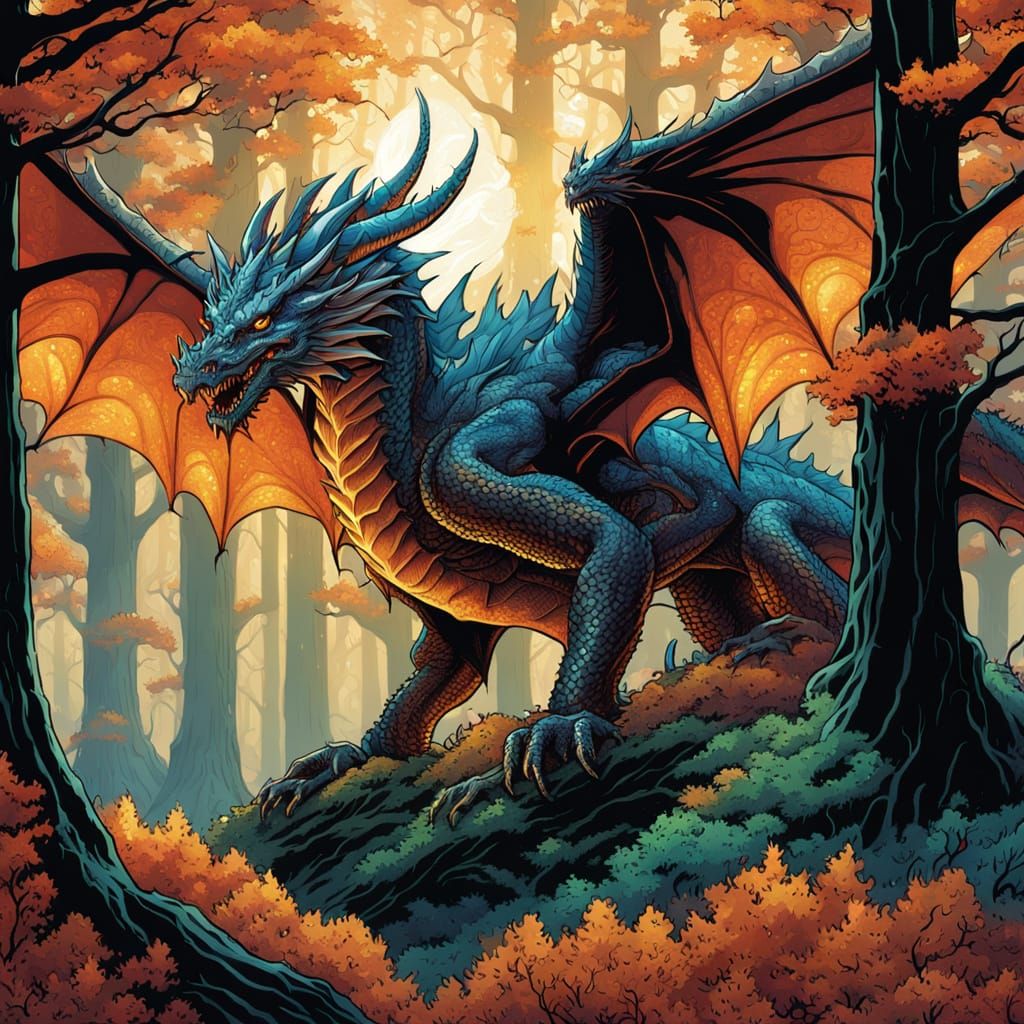 Semi-Transparent Dragon in Misty Forest