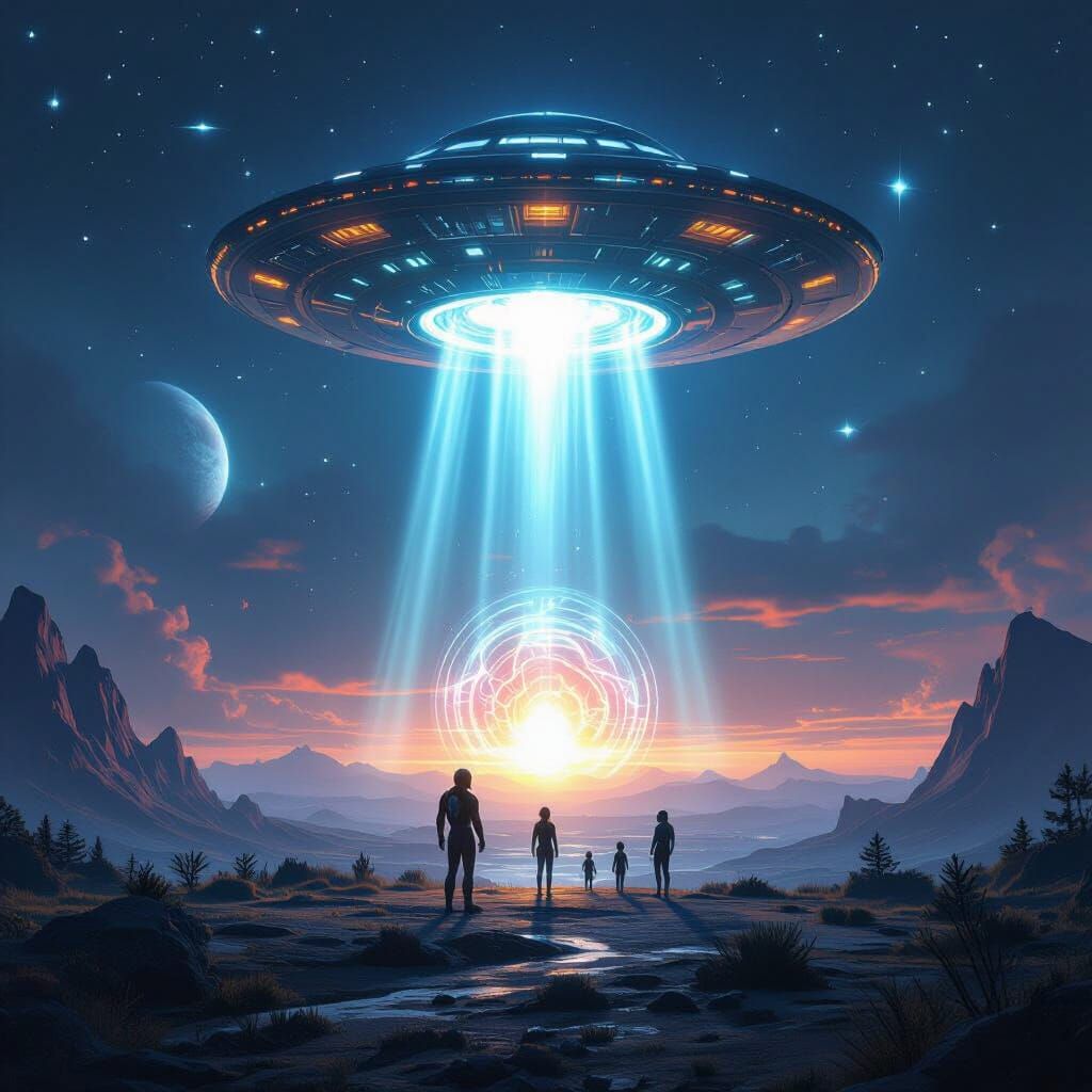 UFO Over Earth Emitting Rays, Aliens and Portal