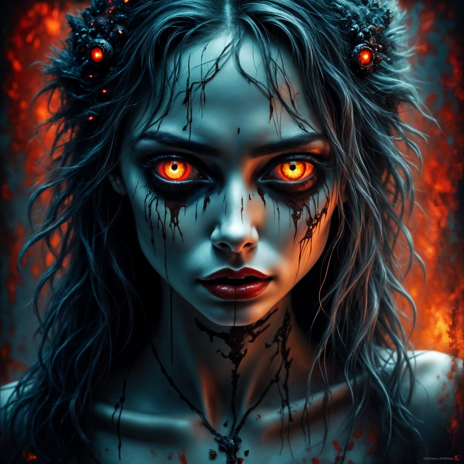 Eerie Macabre Female Portrait in Gothic Horror Style