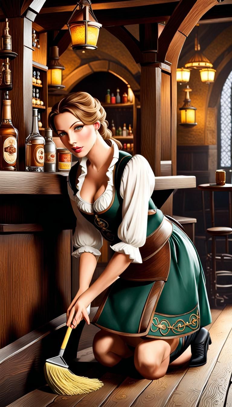 Barmaid cleaning
