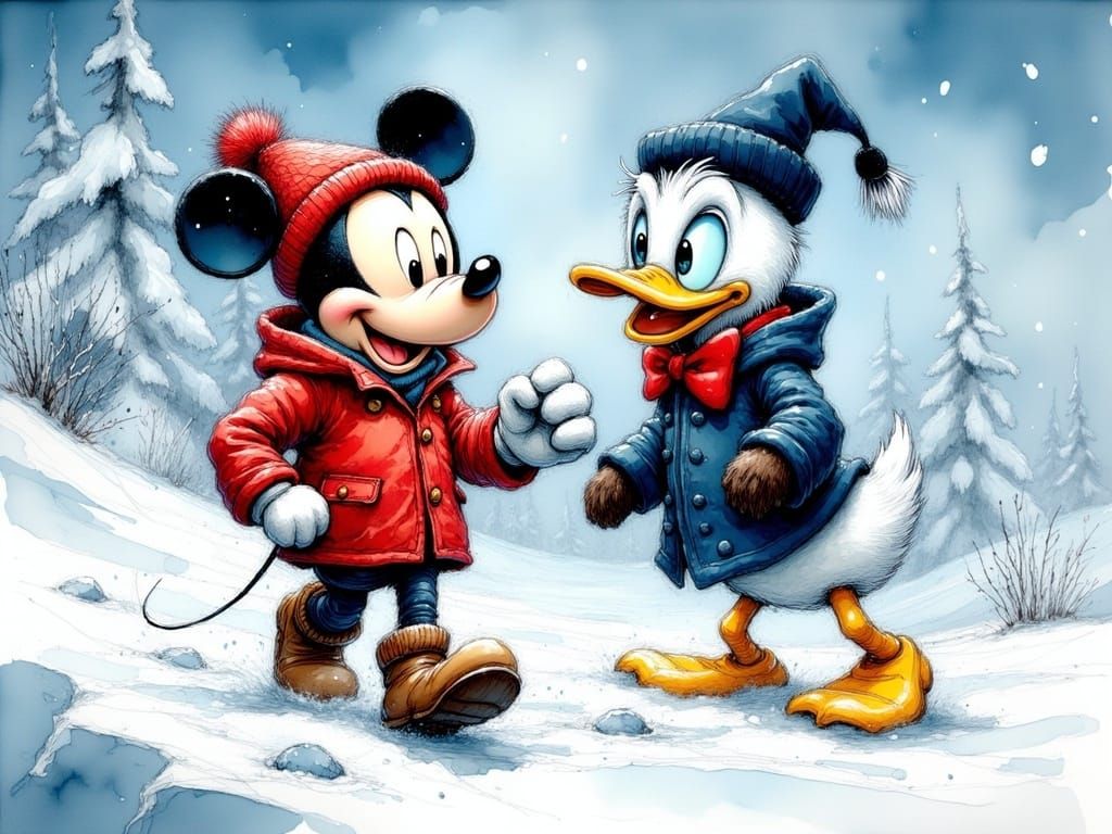 Mickey Mouse and Donald Duck in Winter Wonderland