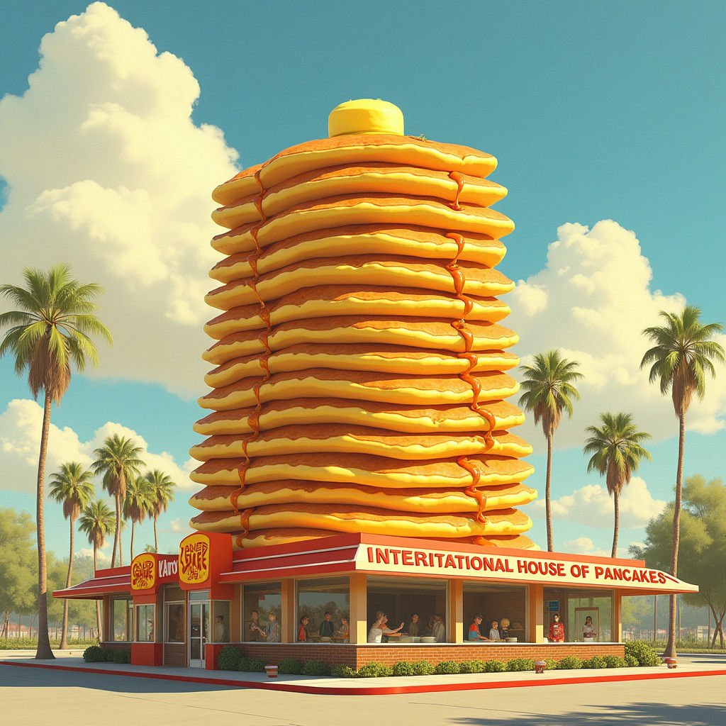 IHOP Building Made of Pancake Stacks, Pop Art Style