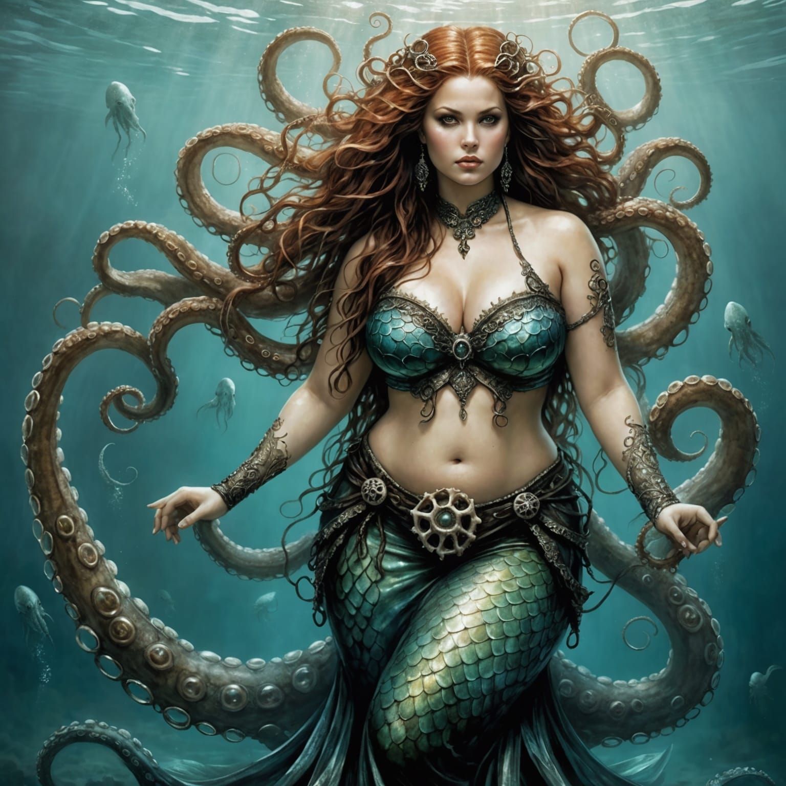 Plus-Sized Octopus Mermaid in Dark Fantasy Style