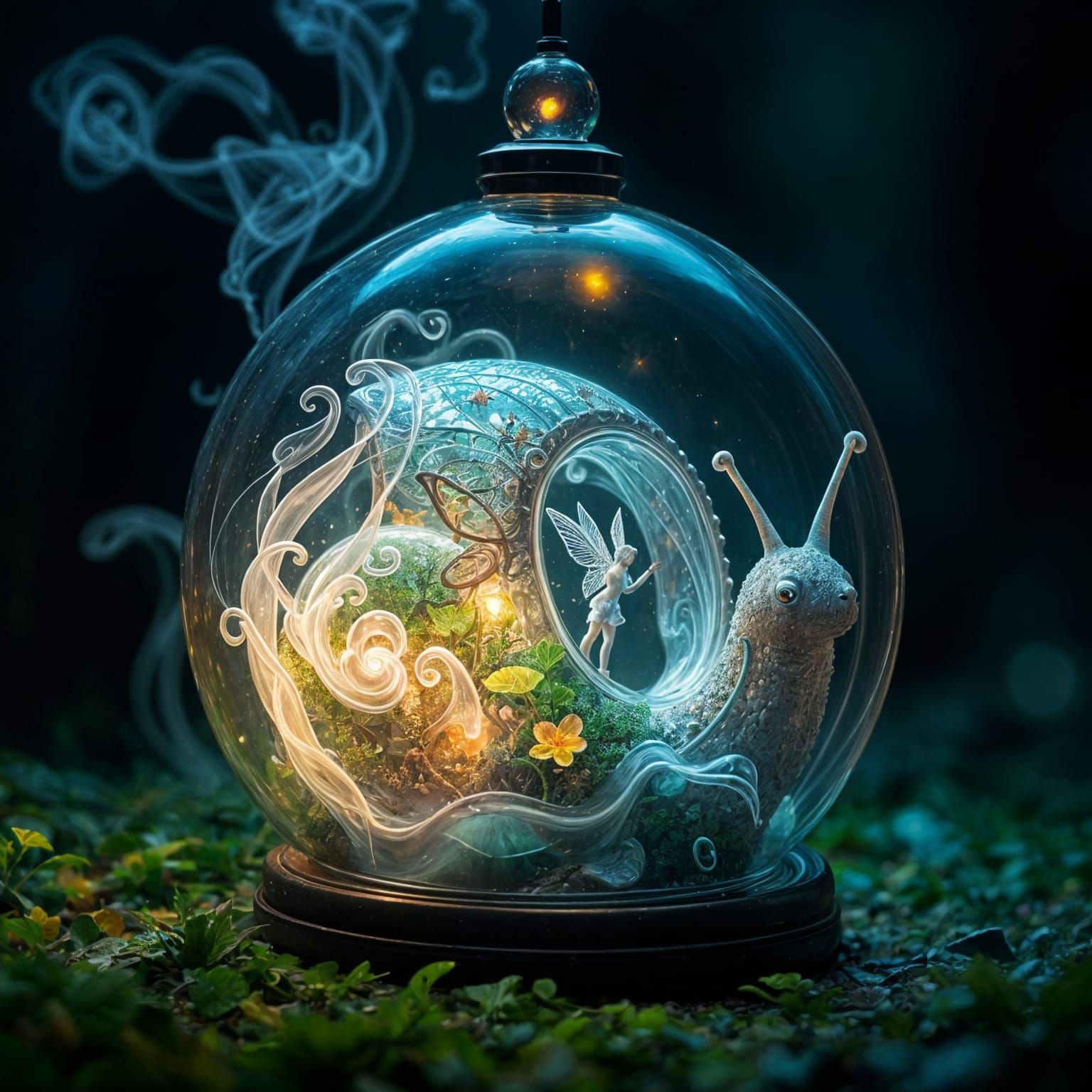 Magical Glass Snail Lamp with Forest Fairies