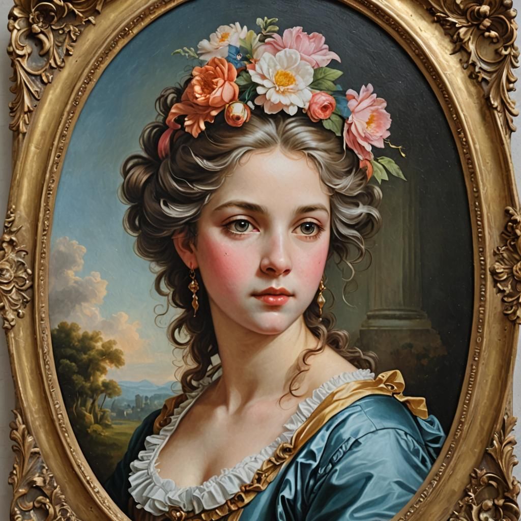 Rococo Neoclassical Portrait Painting in Antique Style