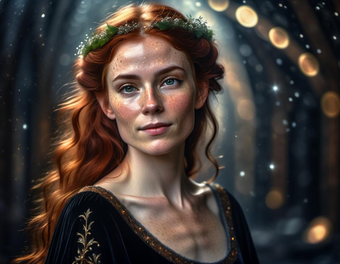 Ethereal Elf Woman Emerges from Darkness