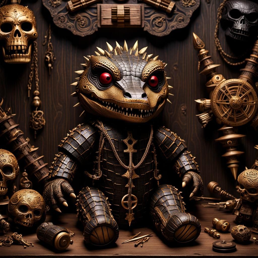 Macabre 3D Crocodile Voodoo Doll Carving