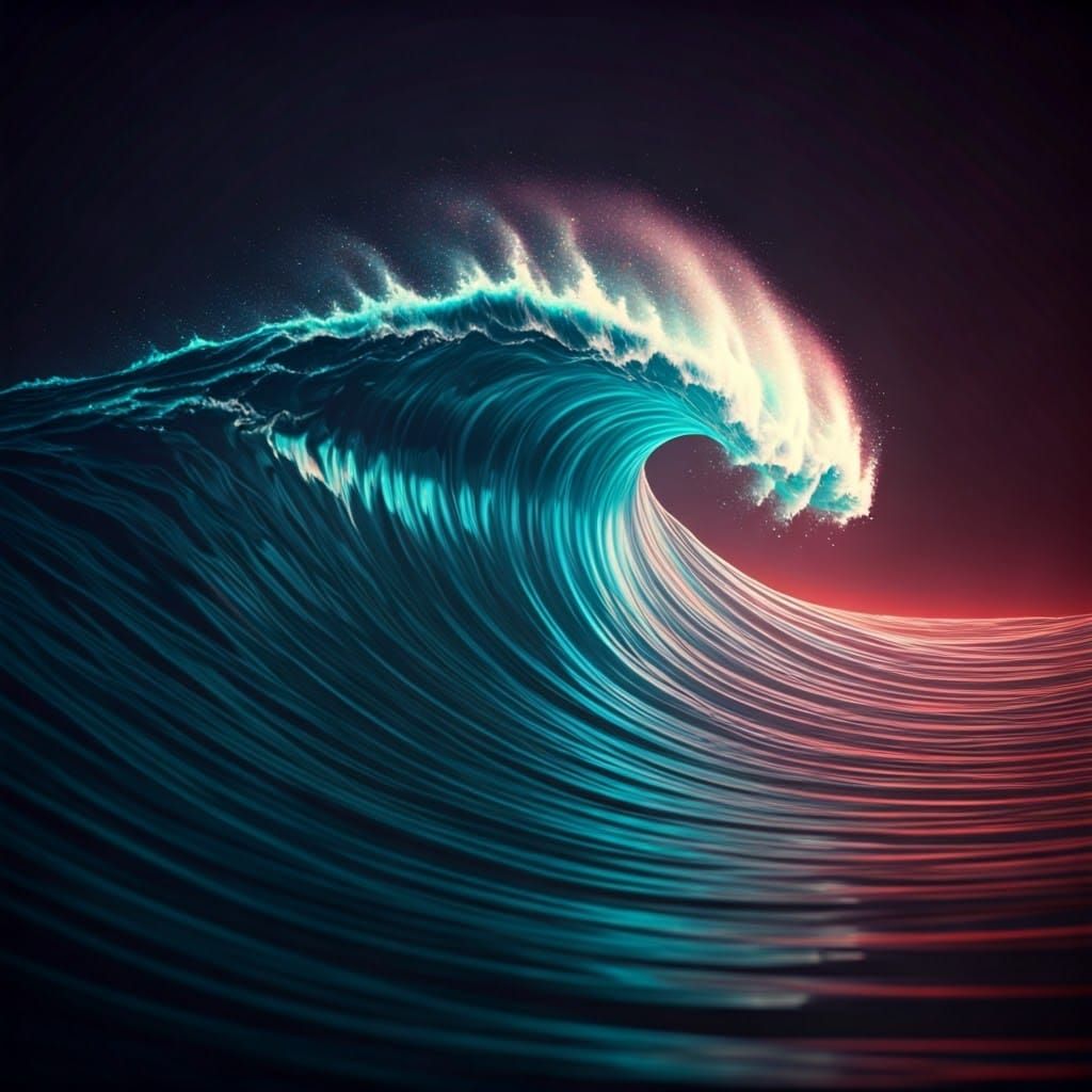 Glowing Surf on a Neon Tidal Wave