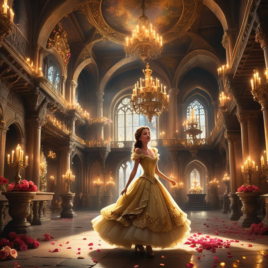 Belle Dancing in Beast's Castle: Fantasy Art