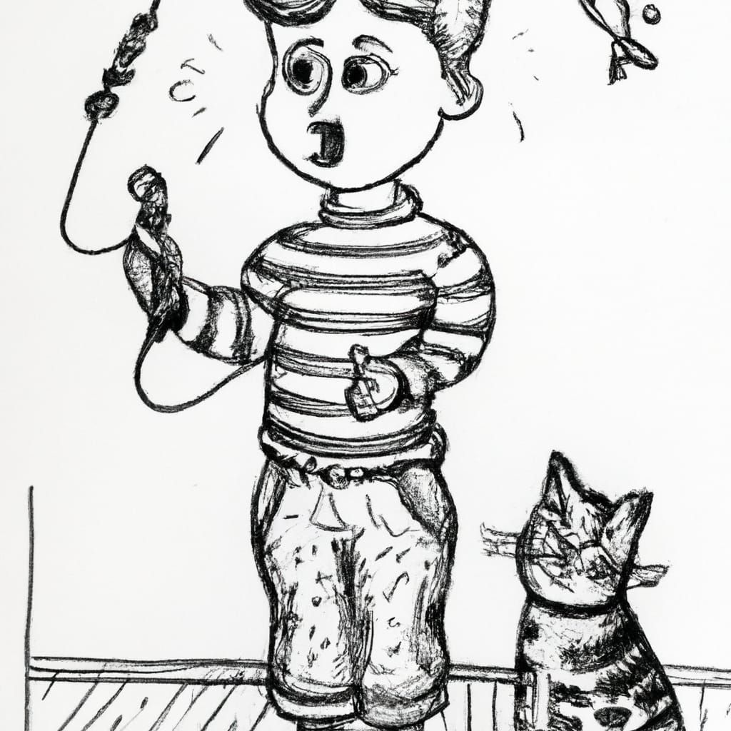 Cheerful Boy Enthusiastically Plays with Unimpressed Cat in....