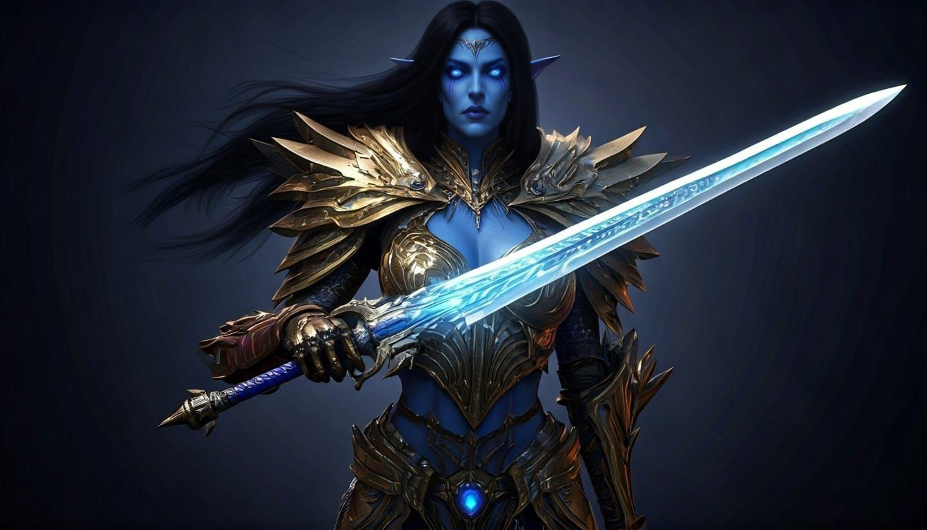 Ethereal Fantasy Warrior Queen in Azure Armor