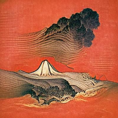 Volcano Eruption as Ukiyo-e Print