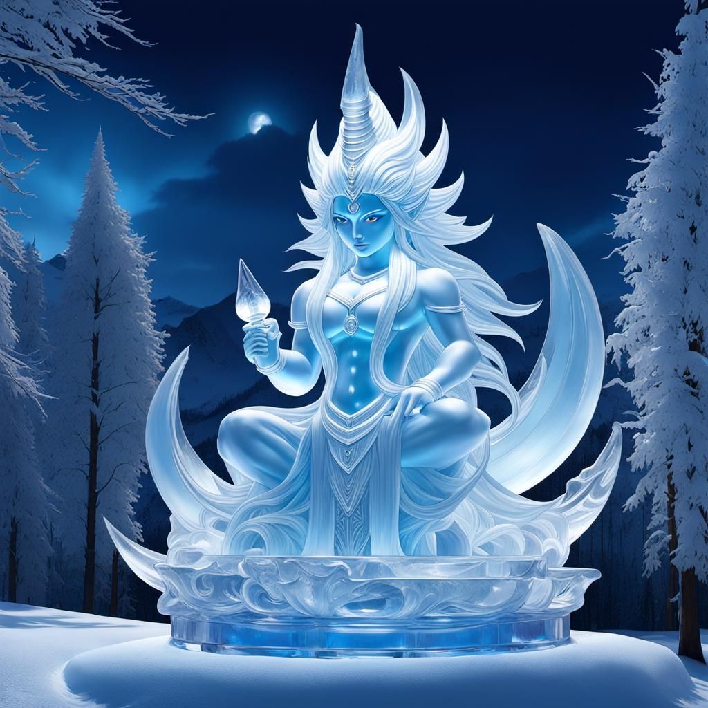 Translucent Ice Sculpture of Shiva in Chughtai Style