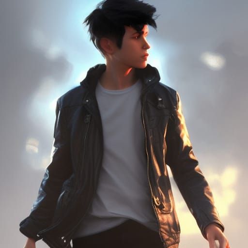 Teenage Boy with Aviator Jacket: Hyperdetailed Concept Art