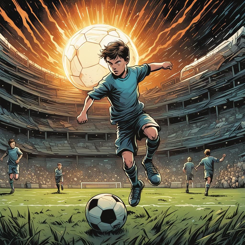 Comic Book Art of Boy Playing Football