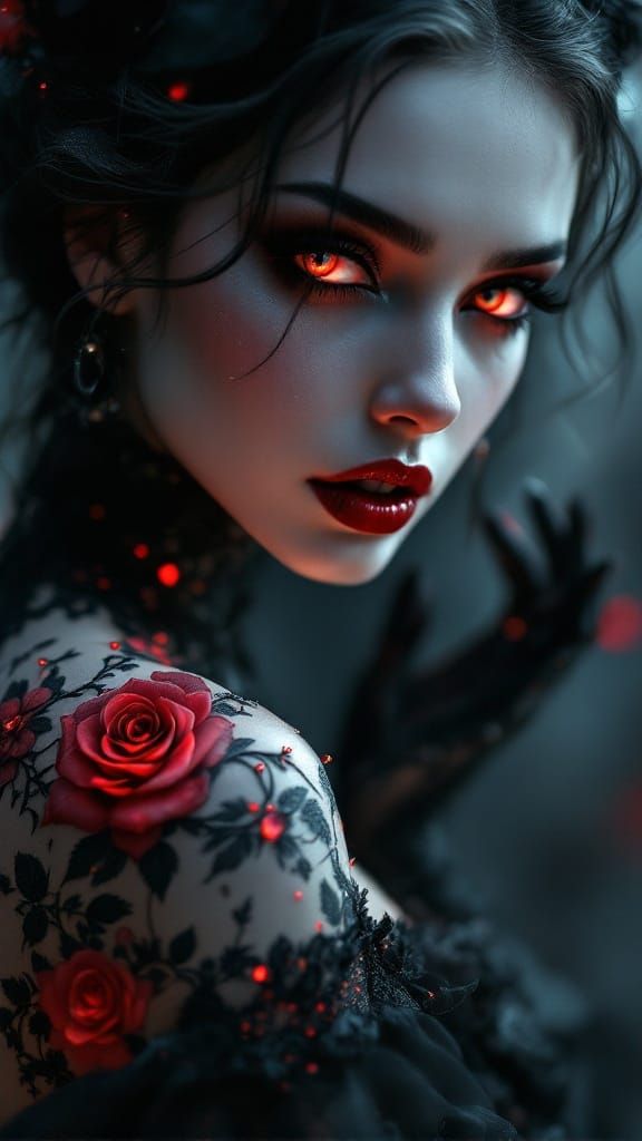 Ethereal Vampire Enchantress in Victorian-Era Elegance