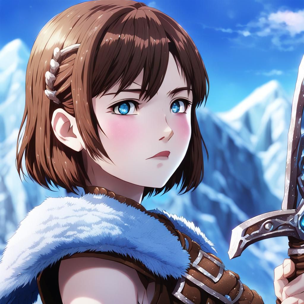 Anime Barbarian Warrior Woman in Ice Blue