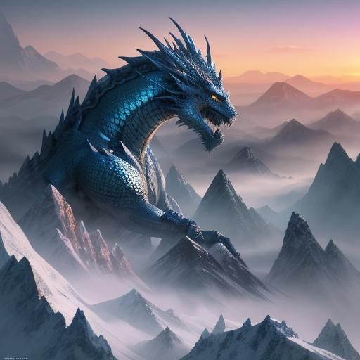 Silver Dragon's Frost Breath on Snowy Mountain