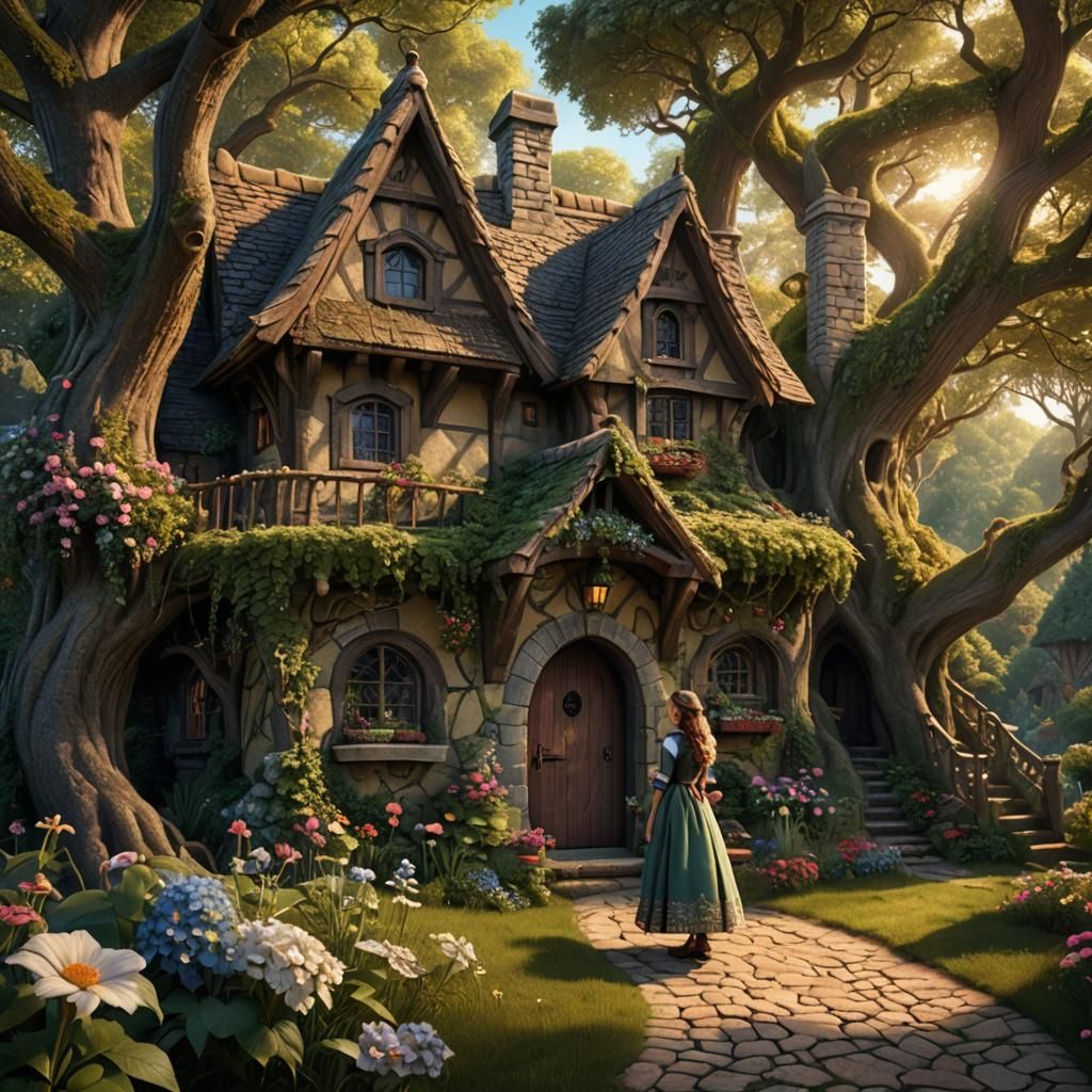 Whimsical Castle Cottage in Fantasy Landscape