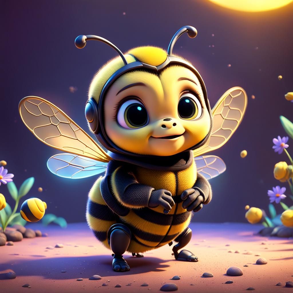 Adorable Baby Bee in 3D Digital Art Style