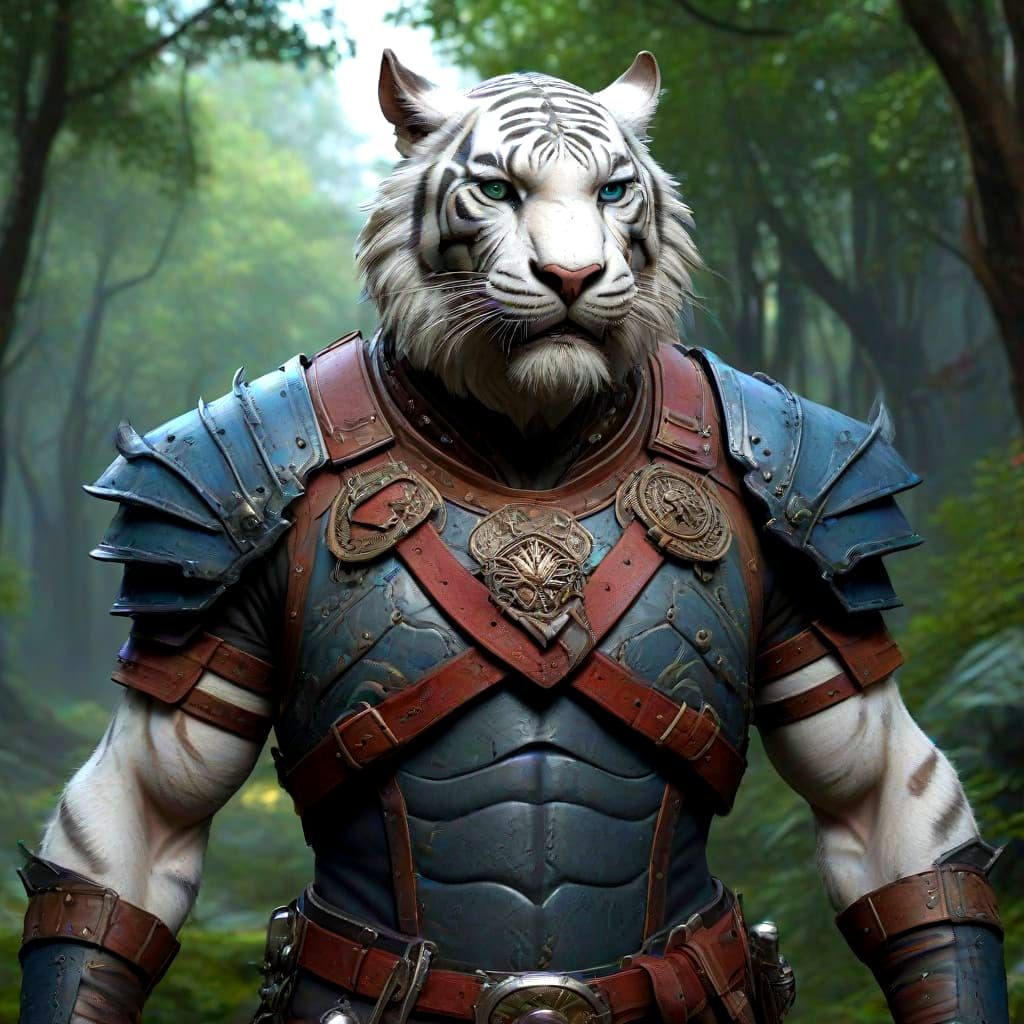 Elder Orc Warrior with White Tiger in Dark Fantasy Jungle