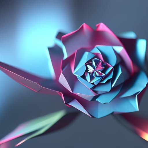 Holographic Origami Rose in Detailed Matte Painting