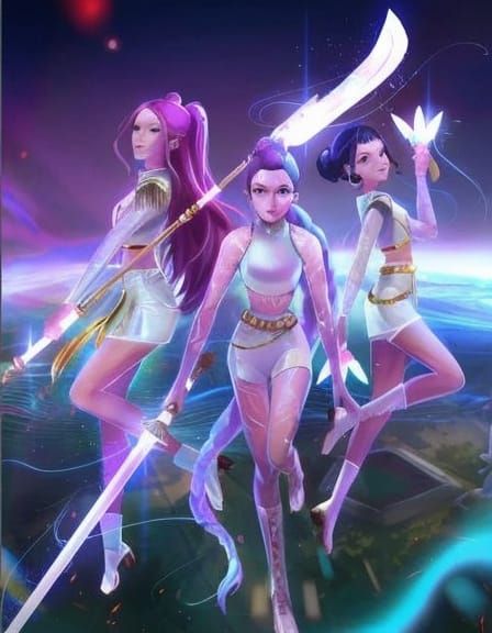 K-Pop Demon Hunters in Neon Alleyway