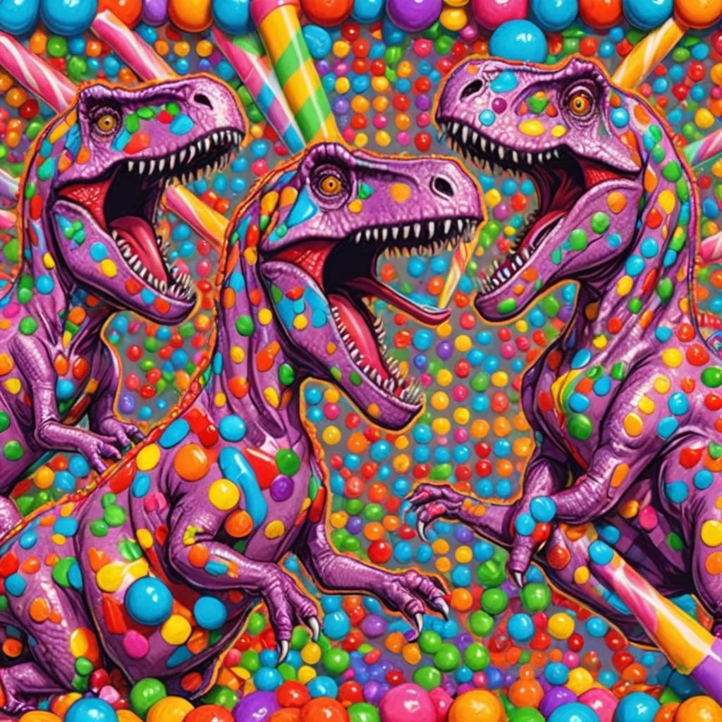 Pop Art Dinosaurs in Whimsical Candyland Style