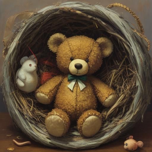 Mice Nest in Teddy Bear: Expressionist Color Field