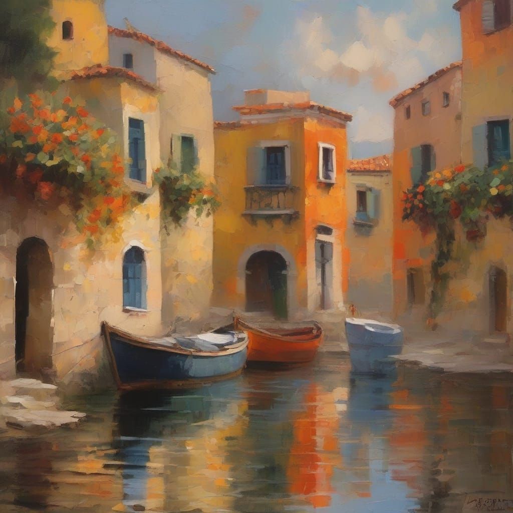 Mediterranean Harbor at Dusk Oil Painting