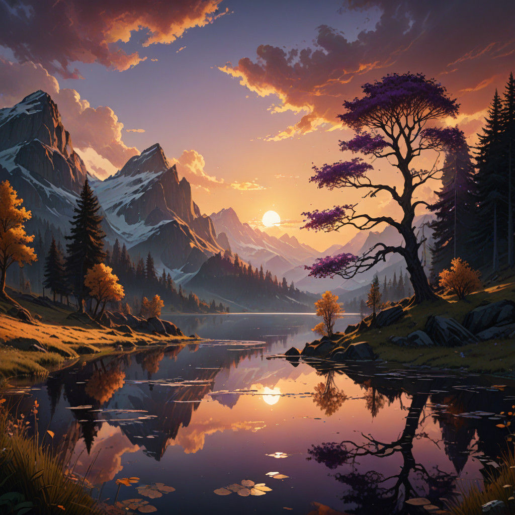 Winter Wonderland with Mountain Reflections in Sunset Glory