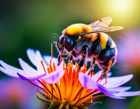 Bumblebee on Flower: Detailed Illustration