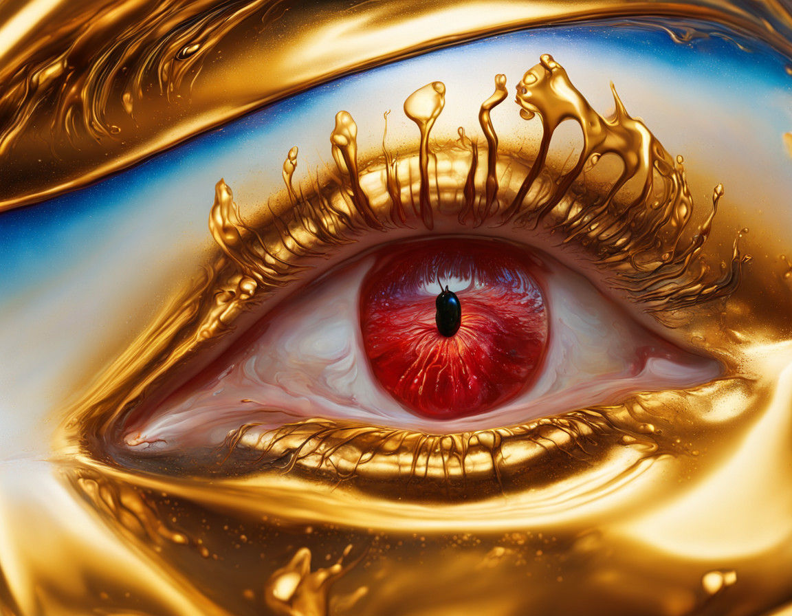 Surrealist Cherry Gold Woman Transforms in a Dreamlike Oil P...