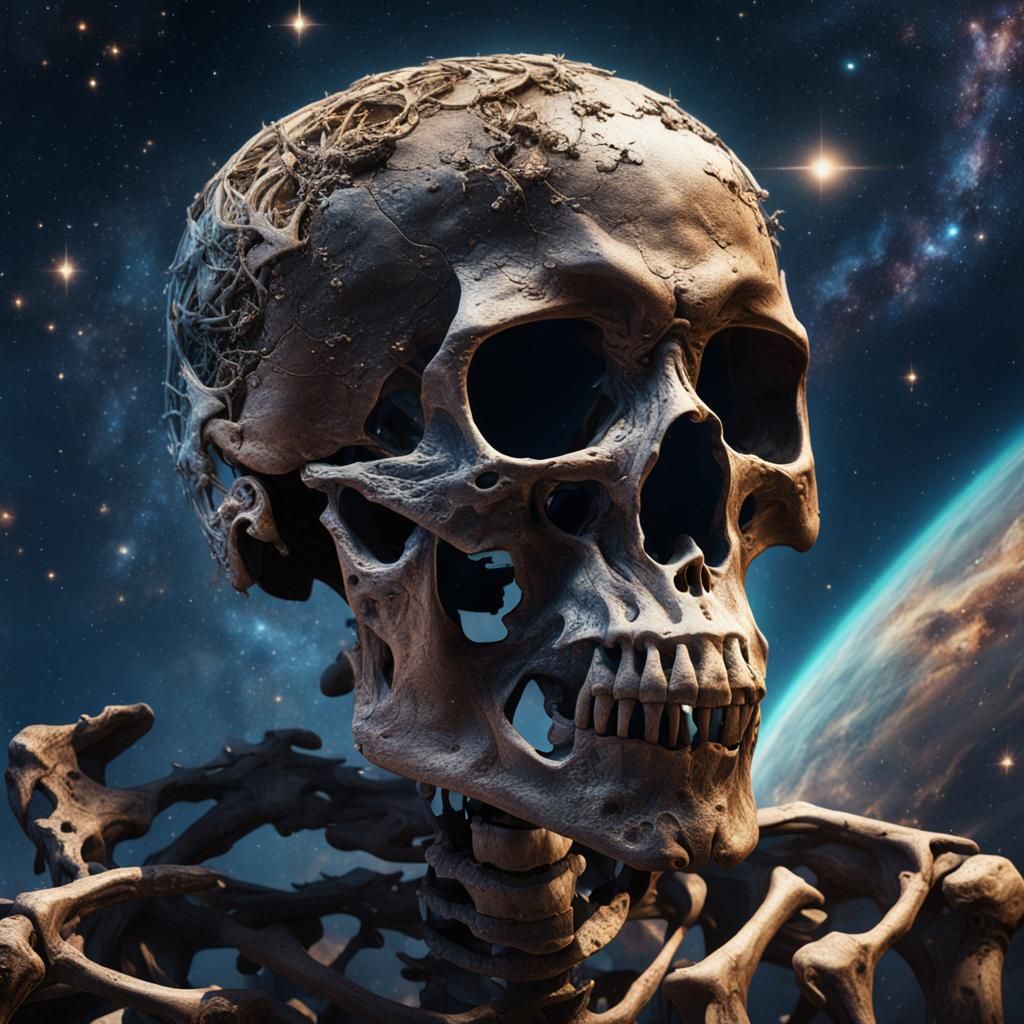 Galaxy Skeleton Head: Detailed Matte Painting