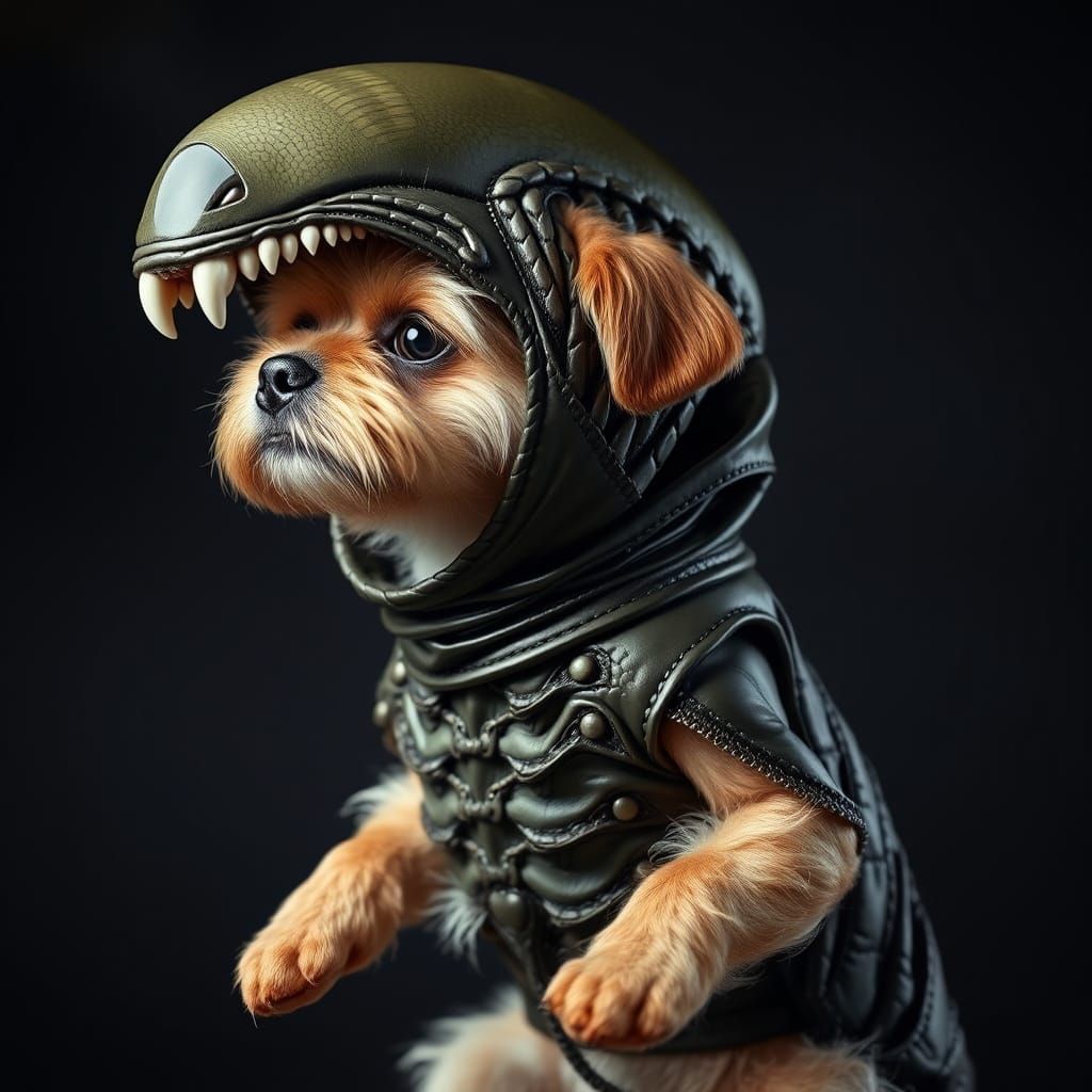 Adorable Dog in Xenomorph Costume for Halloween