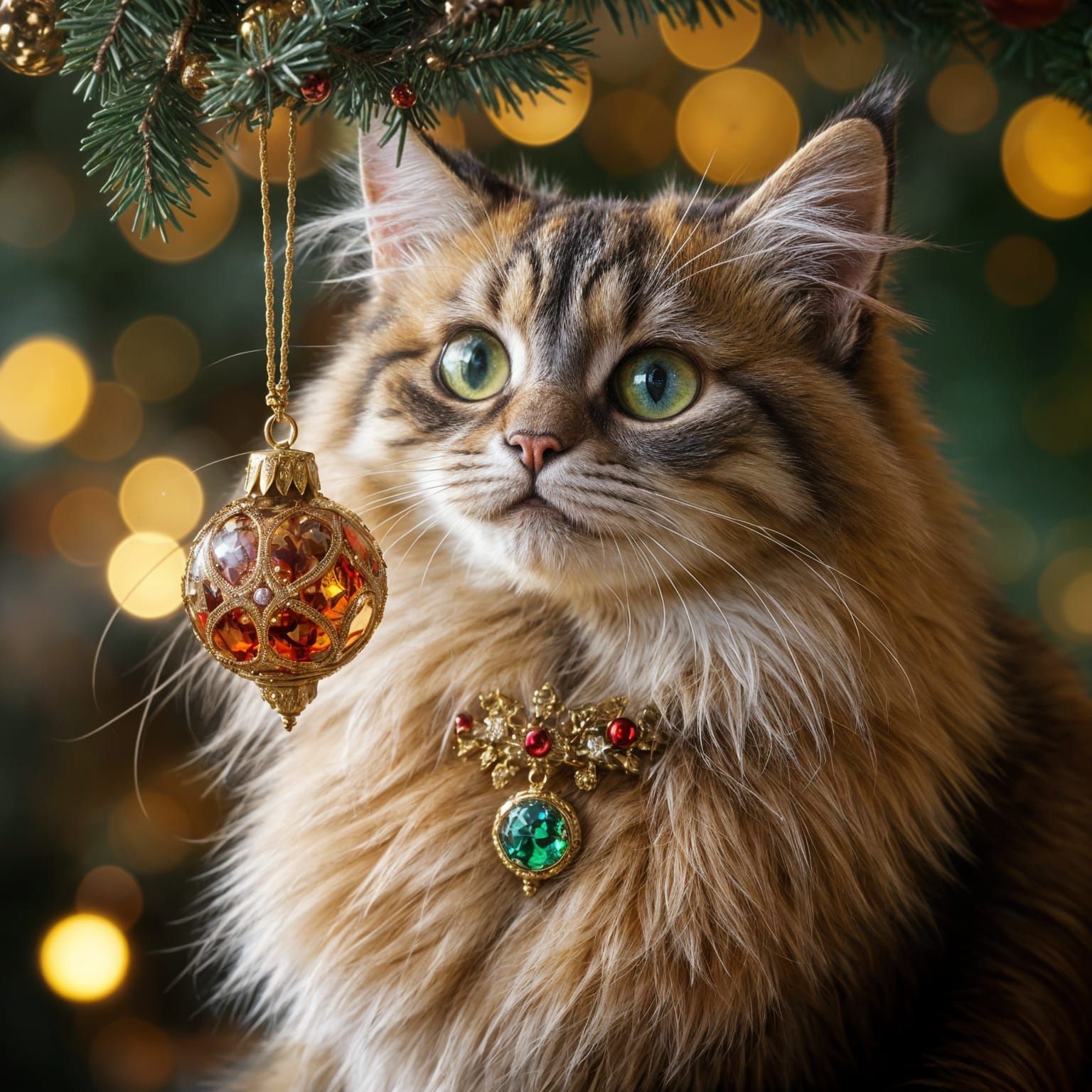 Feline Christmas Wonder in Vibrant Triadic Colors