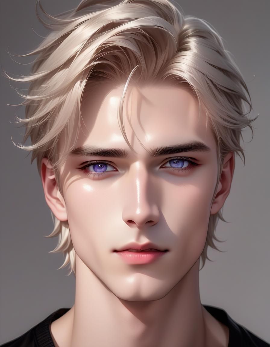 Anime Portrait of a Young Man with Silver Eyes