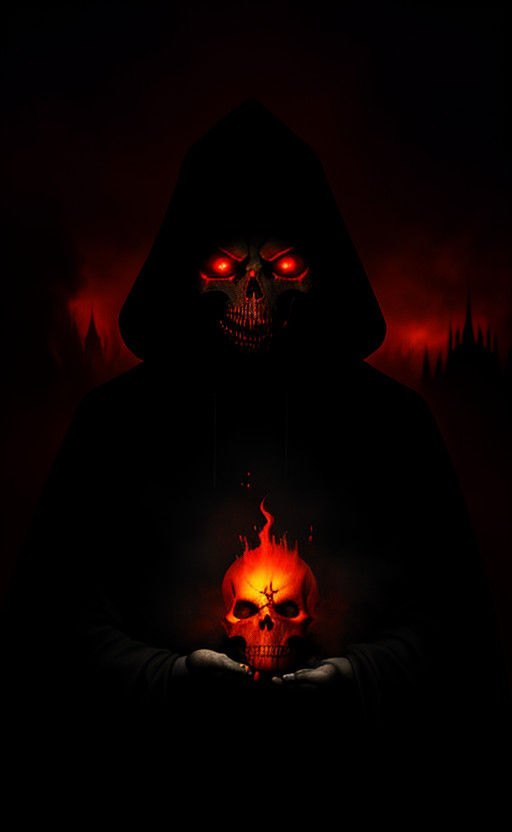 Dark Hooded Figure in Hellish Crimson Hues