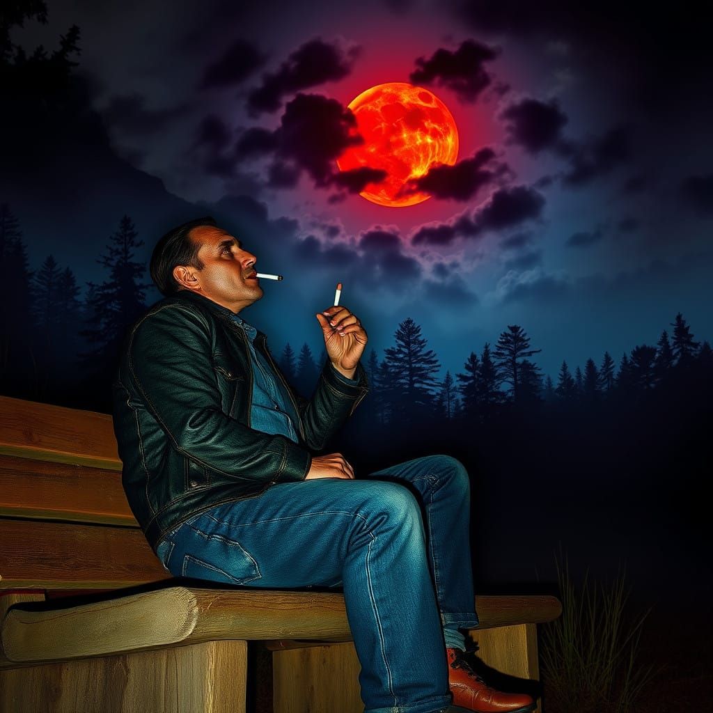 Man Lost in Thought Under the Stars in Hyperrealistic Night ...