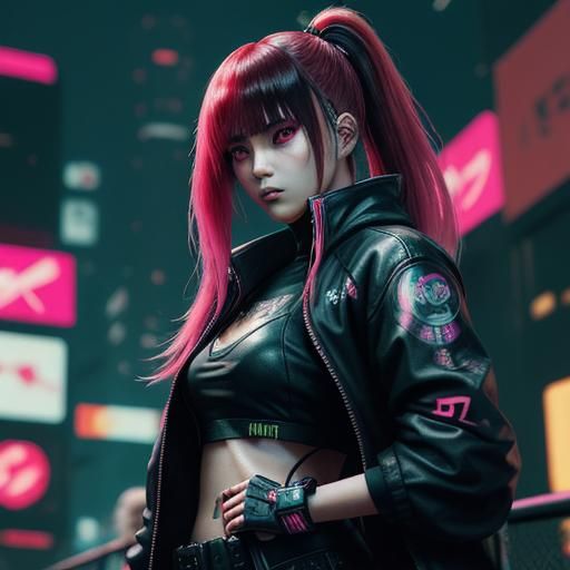 Cyberpunk Gothic Female in Neon Cityscape