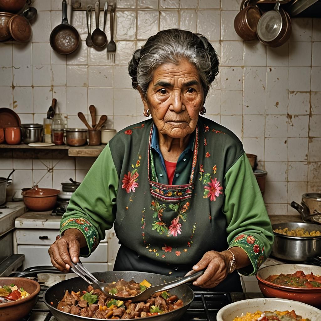 Elderly Mexican Woman Cooking Delicious Cuisine