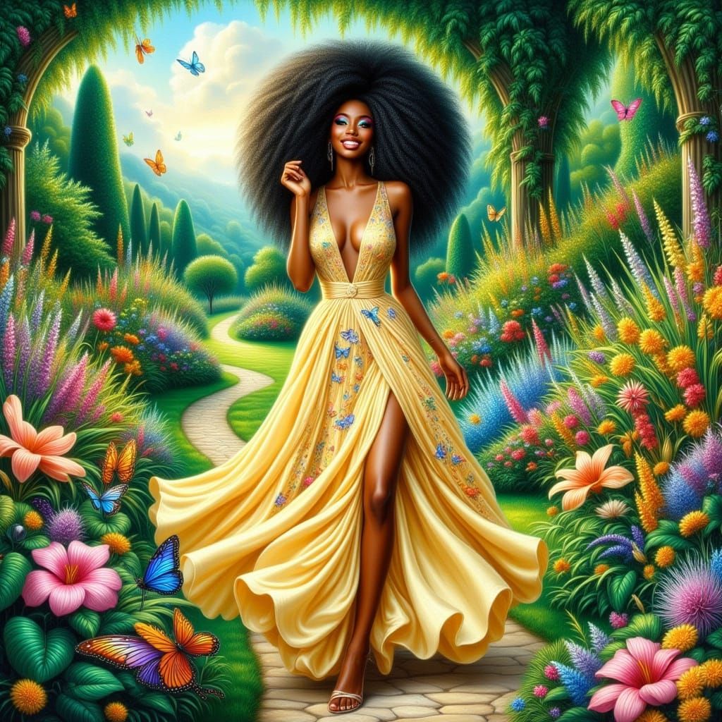 Airbrushed Black Goddess in a Butterfly Garden