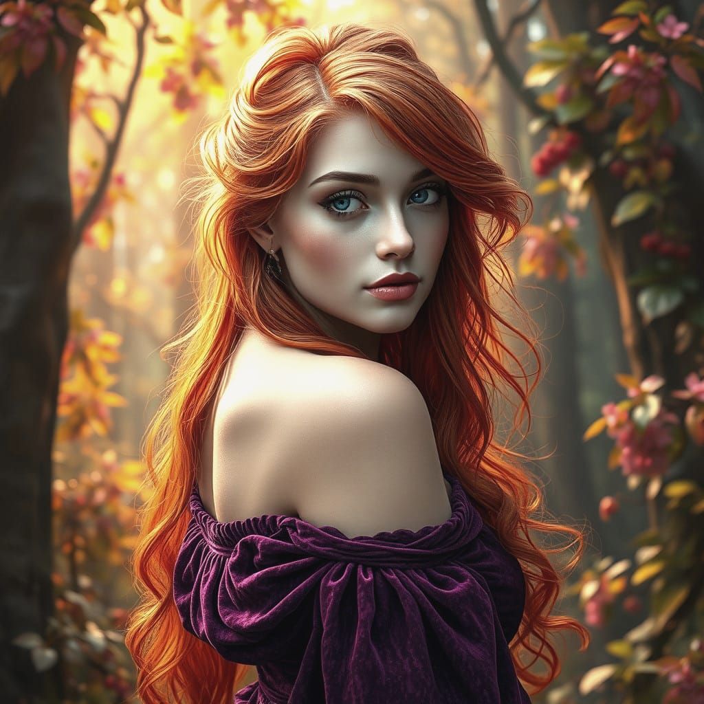 Magical Redhead Portrait in Hyper-Detailed Forest
