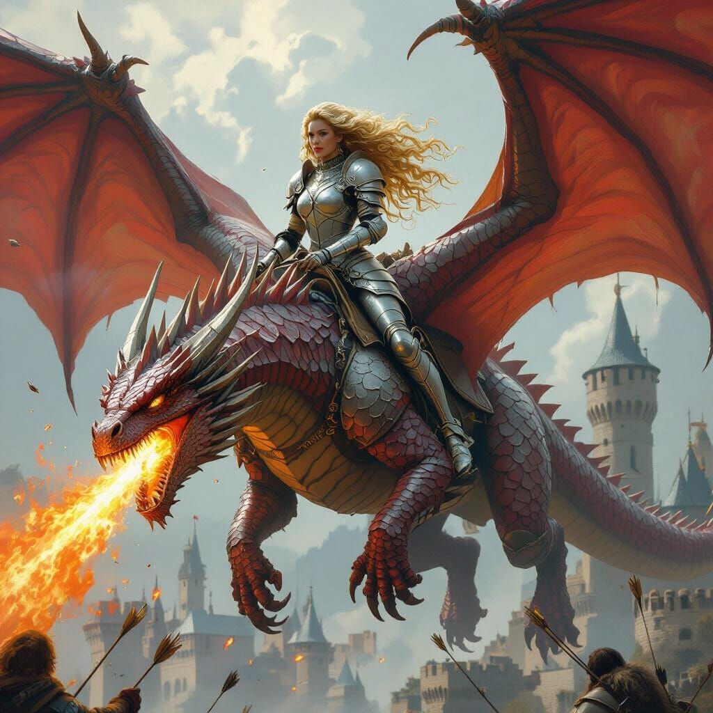 Dragon Rider in Medieval Armor, Fantasy Art