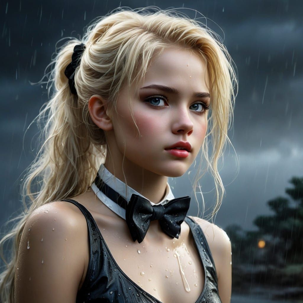 Dark Fantasy Portrait of a Beautiful Woman in the Rain