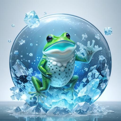 Frozen Frog in Ice Block: Dynamic Digital Art
