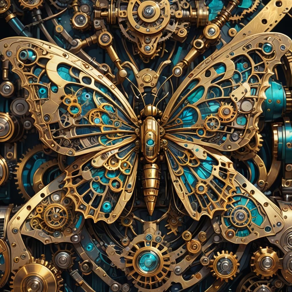 Cyberpunk Steampunk Butterfly Robot with Clockwork Wings
