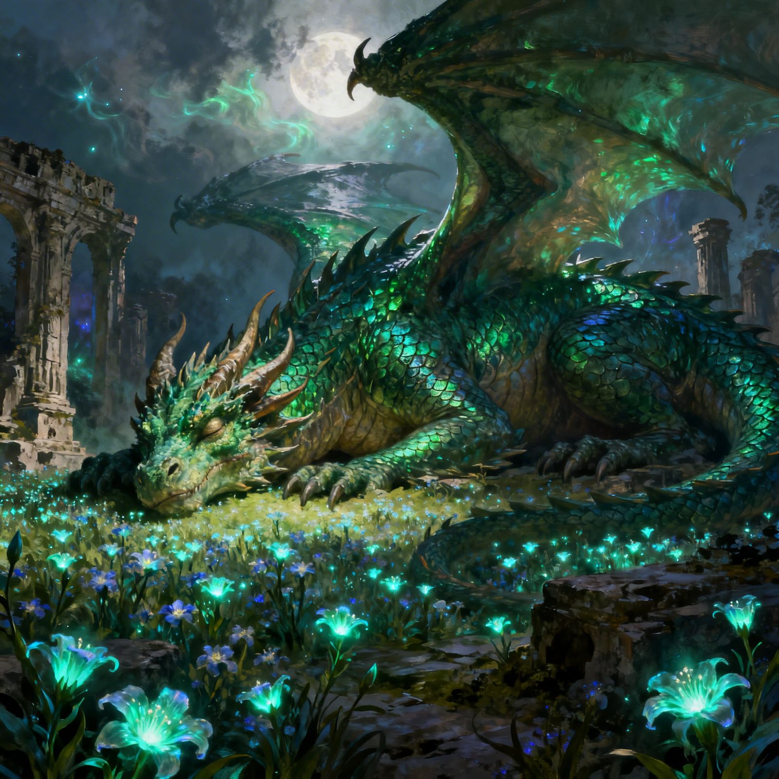 Emerald Dragon Guardian of Ancient Ruins